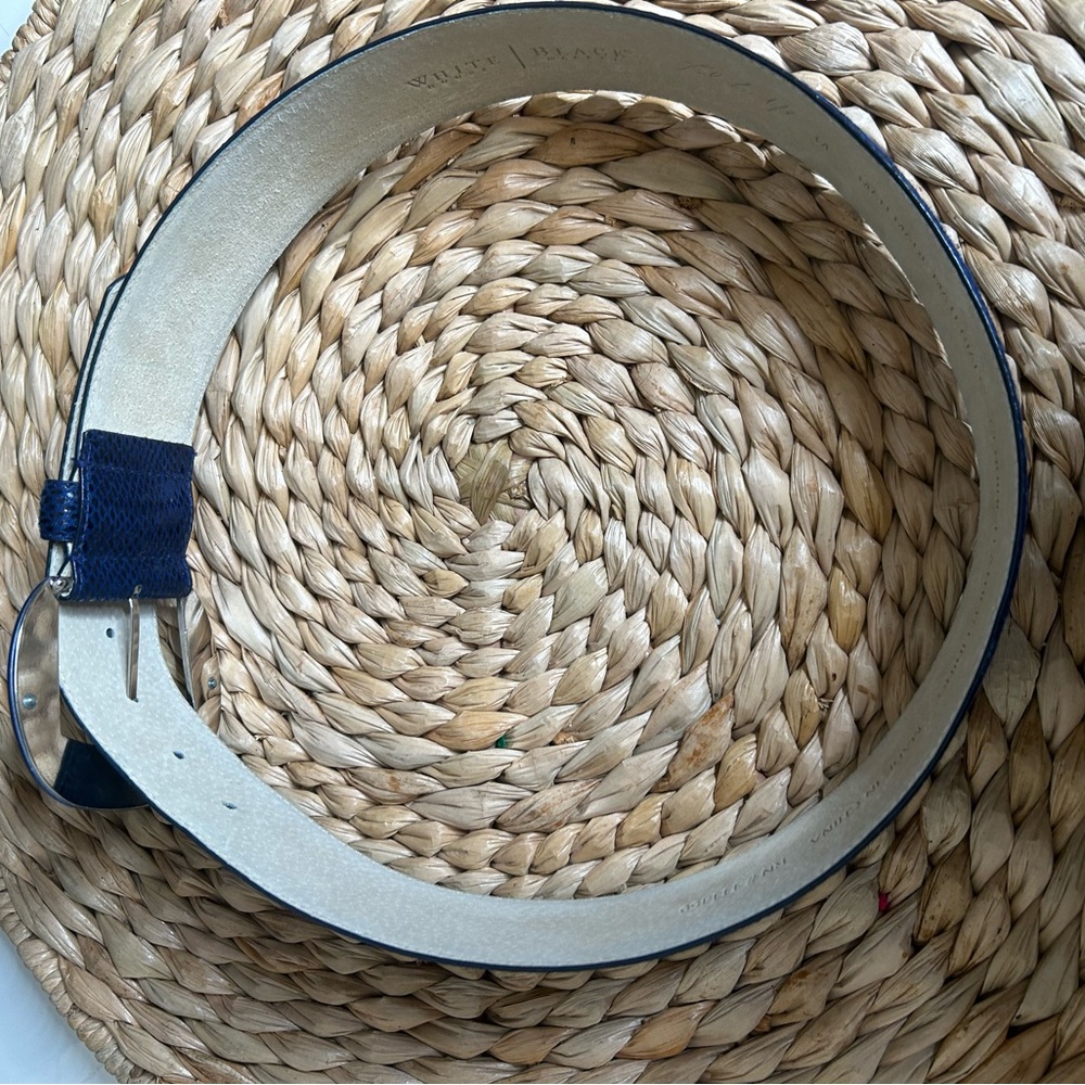WHITE HOUSE BLACK MARKET Blue Leather Snakeskin Look STATEMENT Wide Belt Medium - Picture 7 of 8